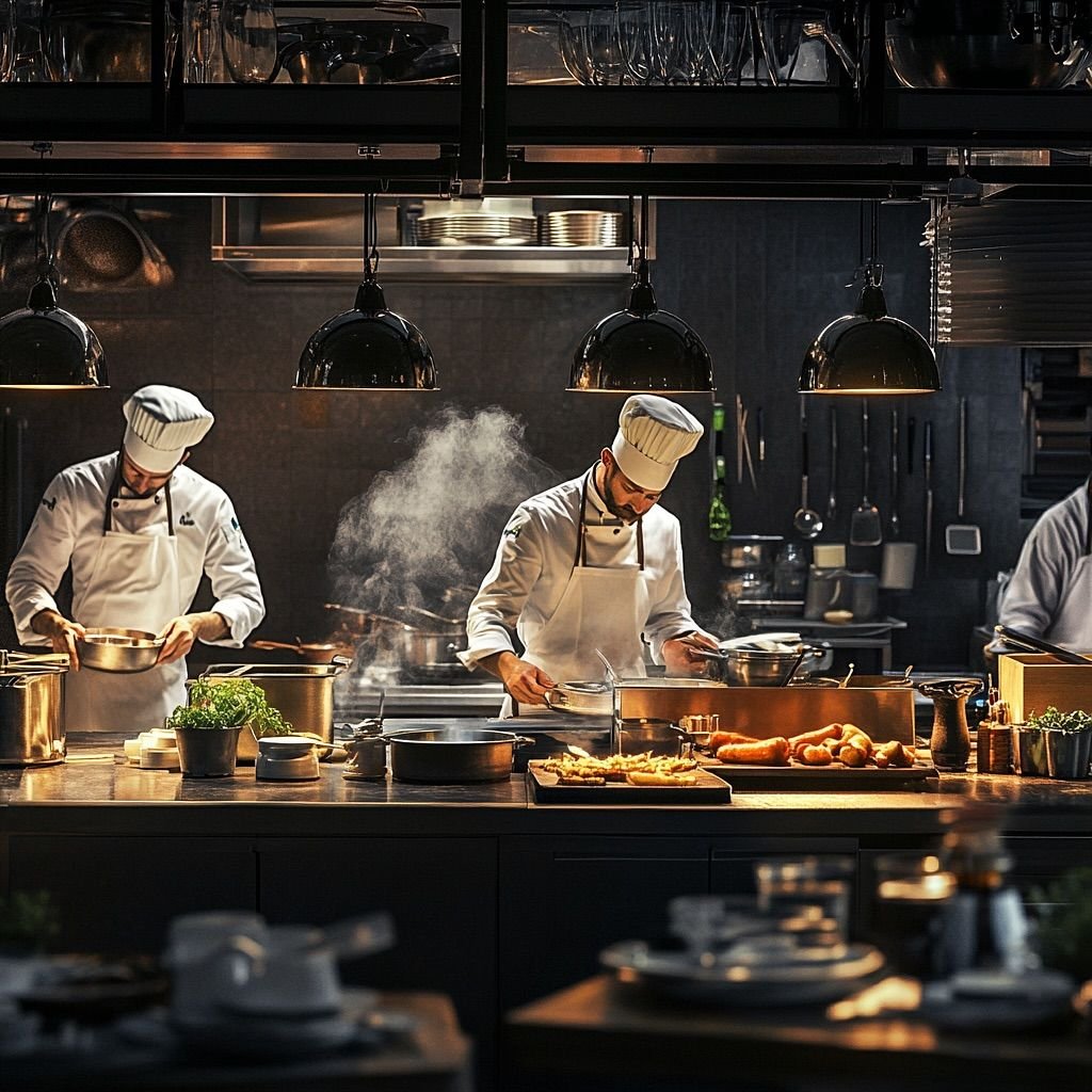 Chef plating a dish representing hospitality and retail